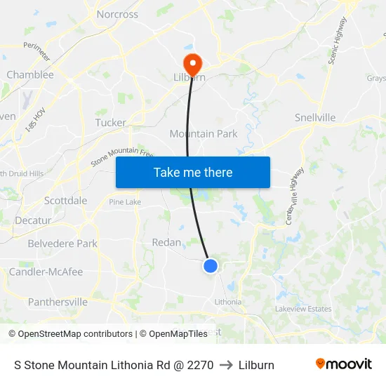 S Stone Mountain Lithonia Rd @ 2270 to Lilburn map