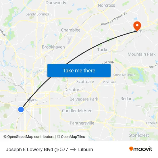 Joseph E Lowery Blvd @ 577 to Lilburn map
