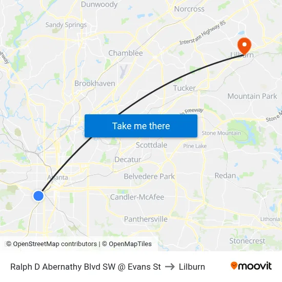Ralph D Abernathy Blvd SW @ Evans St to Lilburn map