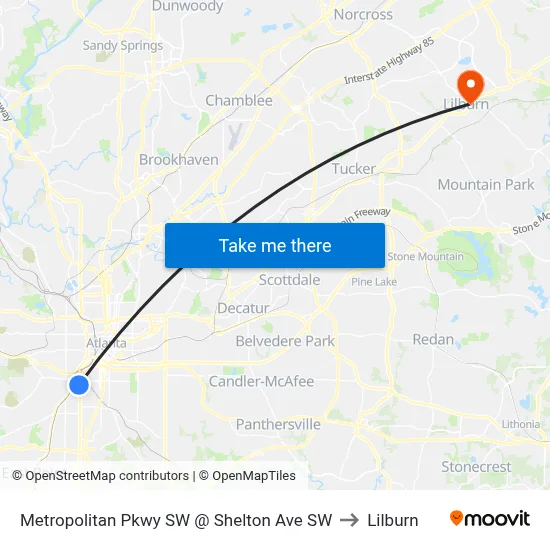 Metropolitan Pkwy SW @ Shelton Ave SW to Lilburn map