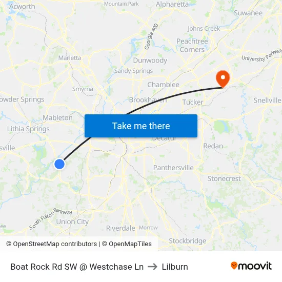 Boat Rock Rd SW @ Westchase Ln to Lilburn map