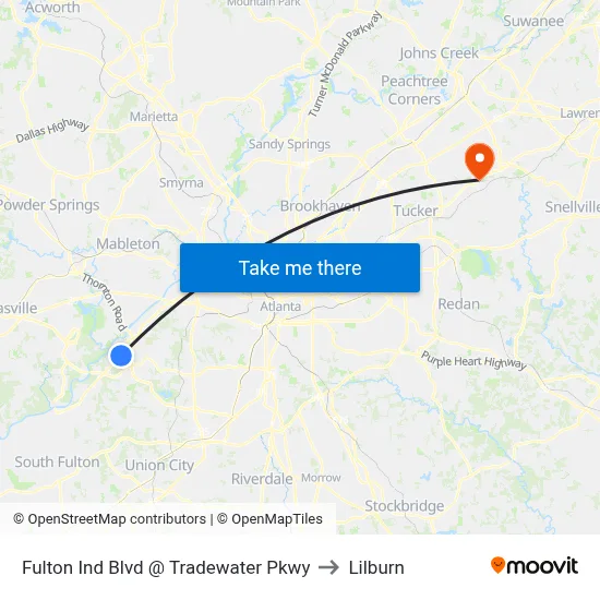 Fulton Ind Blvd @ Tradewater Pkwy to Lilburn map