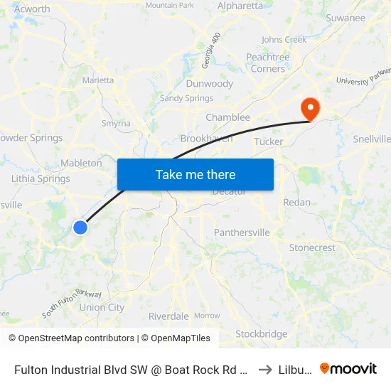 Fulton Industrial Blvd SW @ Boat Rock Rd SW to Lilburn map