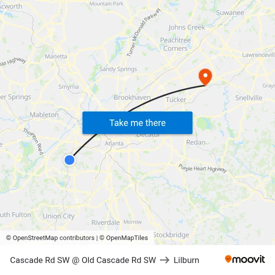 Cascade Rd SW @ Old Cascade Rd SW to Lilburn map