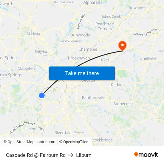 Cascade Rd @ Fairburn Rd to Lilburn map