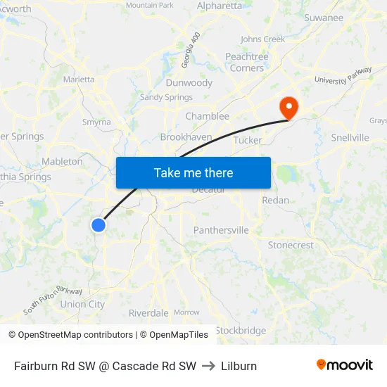 Fairburn Rd SW @ Cascade Rd SW to Lilburn map