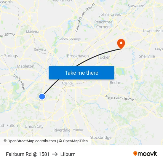 Fairburn Rd @ 1581 to Lilburn map