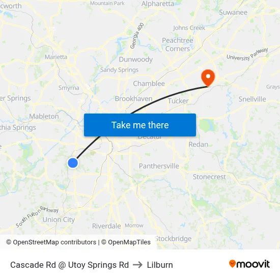 Cascade Rd @ Utoy Springs Rd to Lilburn map
