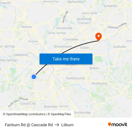 Fairburn Rd @ Cascade Rd to Lilburn map