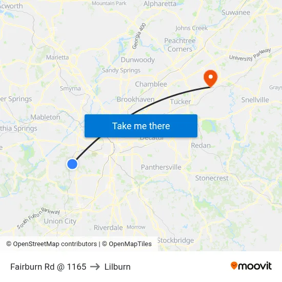 Fairburn Rd @ 1165 to Lilburn map