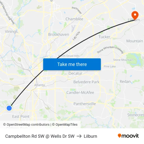 Campbellton Rd SW @ Wells Dr SW to Lilburn map