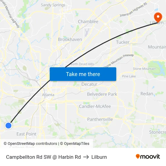 Campbellton Rd SW @ Harbin Rd to Lilburn map