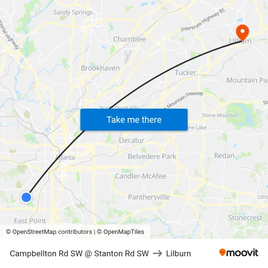 Campbellton Rd SW @ Stanton Rd SW to Lilburn map