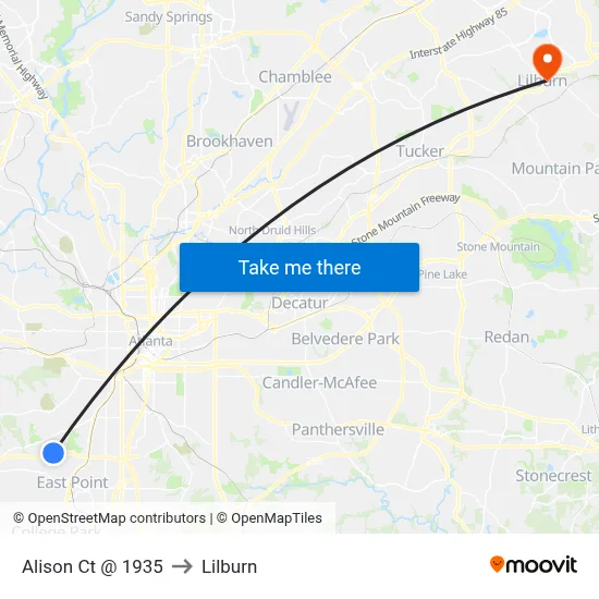Alison Ct @ 1935 to Lilburn map