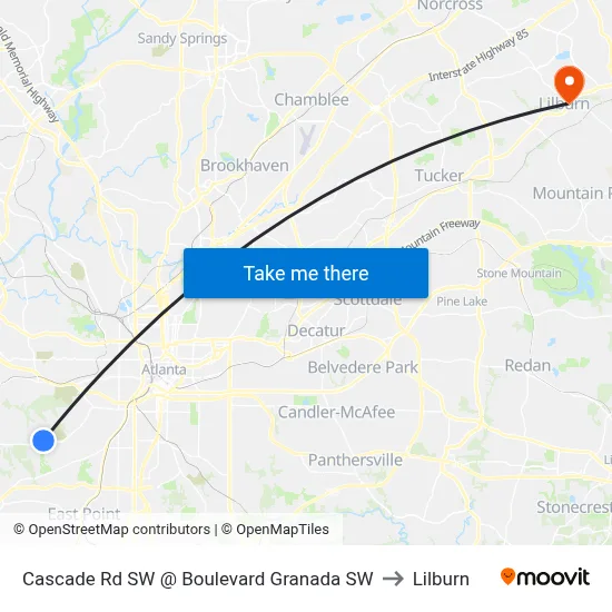 Cascade Rd SW @ Boulevard Granada SW to Lilburn map