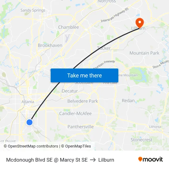 Mcdonough Blvd SE @ Marcy St SE to Lilburn map