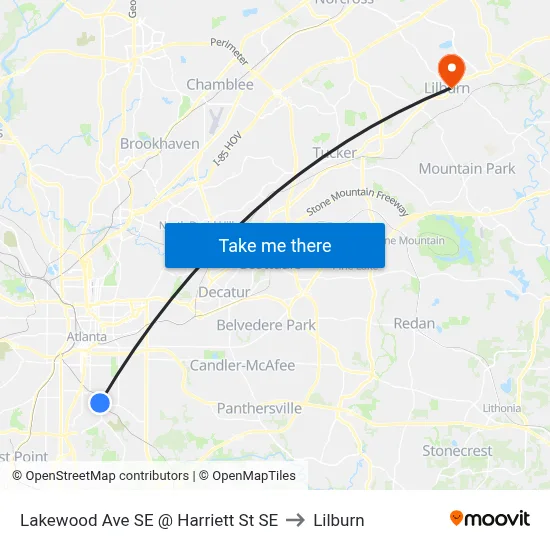 Lakewood Ave SE @ Harriett St SE to Lilburn map