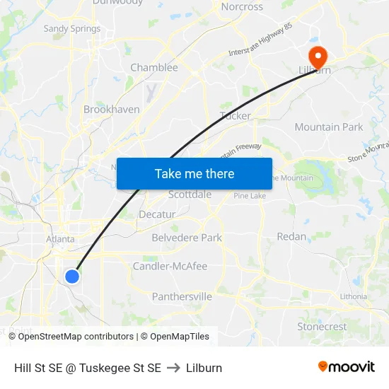 Hill St SE @ Tuskegee St SE to Lilburn map