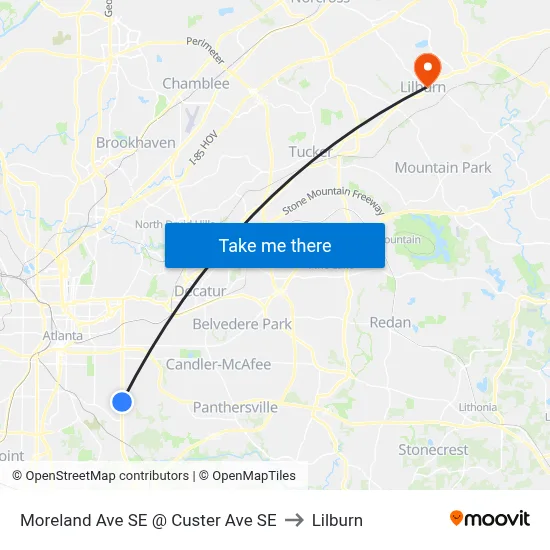 Moreland Ave SE @ Custer Ave SE to Lilburn map
