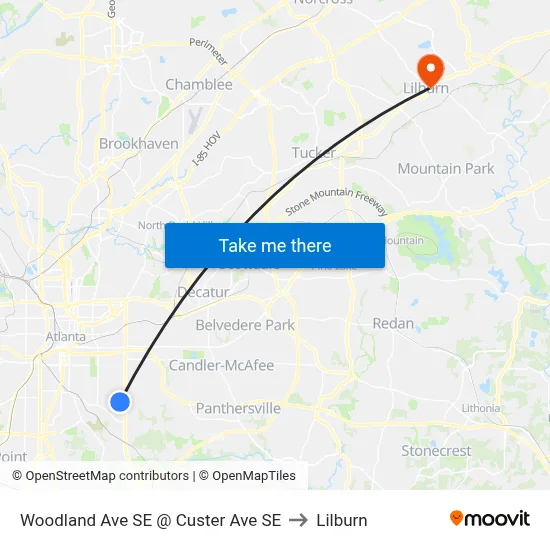 Woodland Ave SE @ Custer Ave SE to Lilburn map