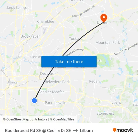 Bouldercrest Rd SE @ Cecilia Dr SE to Lilburn map
