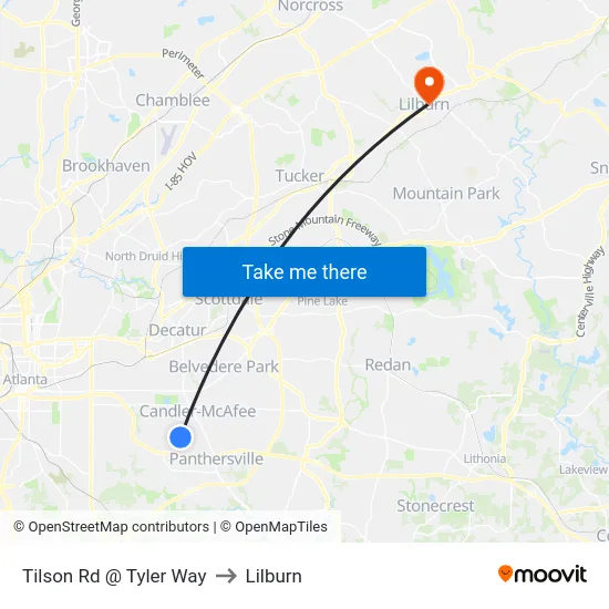 Tilson Rd @ Tyler Way to Lilburn map