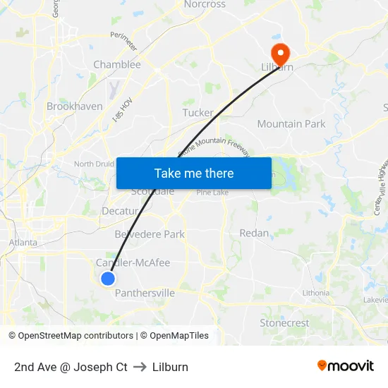 2nd Ave @ Joseph Ct to Lilburn map