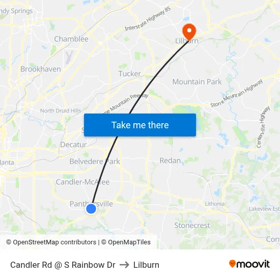Candler Rd @ S Rainbow Dr to Lilburn map