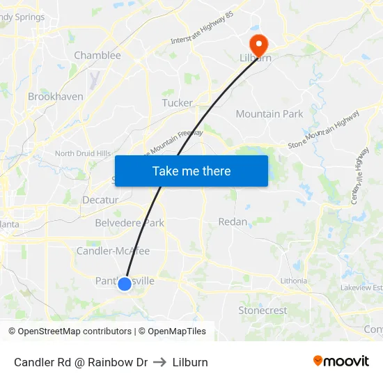 Candler Rd @ Rainbow Dr to Lilburn map