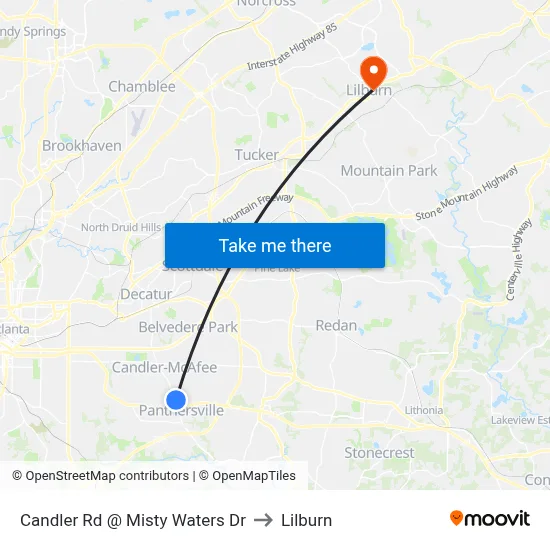 Candler Rd @ Misty Waters Dr to Lilburn map