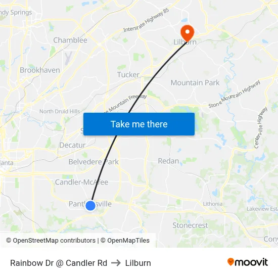 Rainbow Dr @ Candler Rd to Lilburn map
