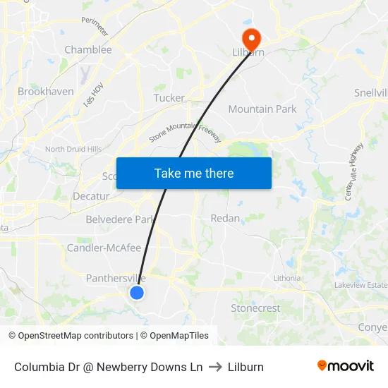 Columbia Dr @ Newberry Downs Ln to Lilburn map