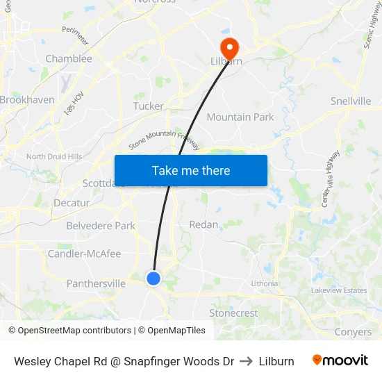 Wesley Chapel Rd @ Snapfinger Woods Dr to Lilburn map