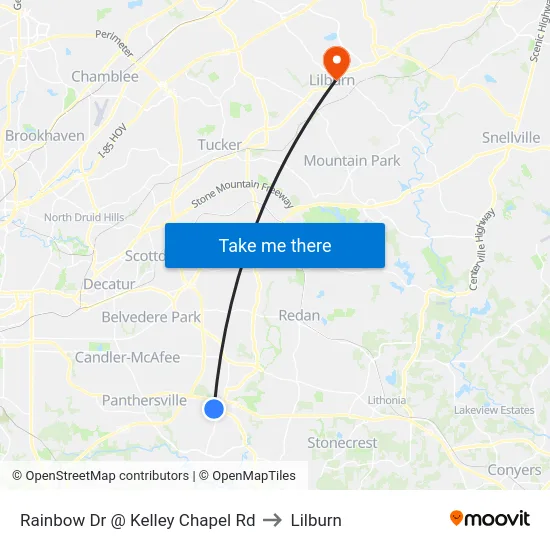 Rainbow Dr @ Kelley Chapel Rd to Lilburn map