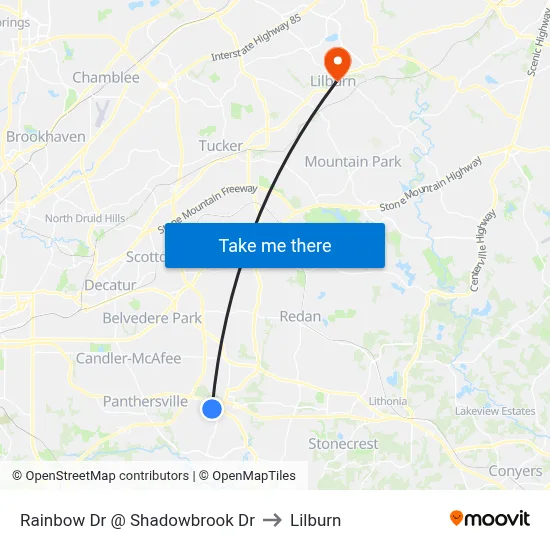 Rainbow Dr @ Shadowbrook Dr to Lilburn map