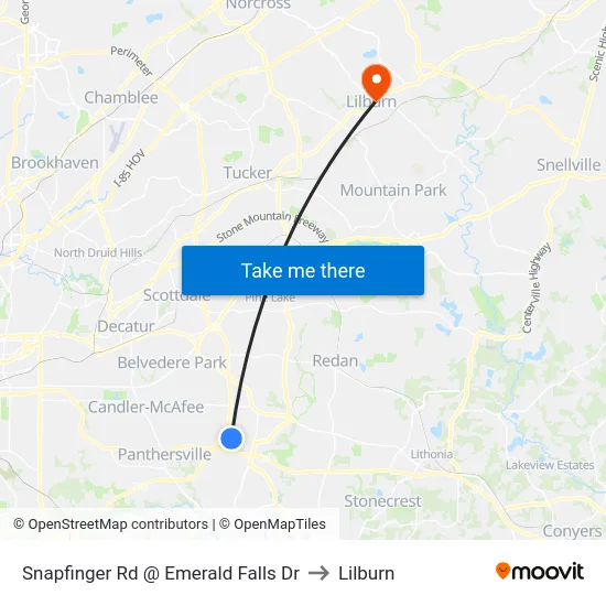 Snapfinger Rd @ Emerald Falls Dr to Lilburn map