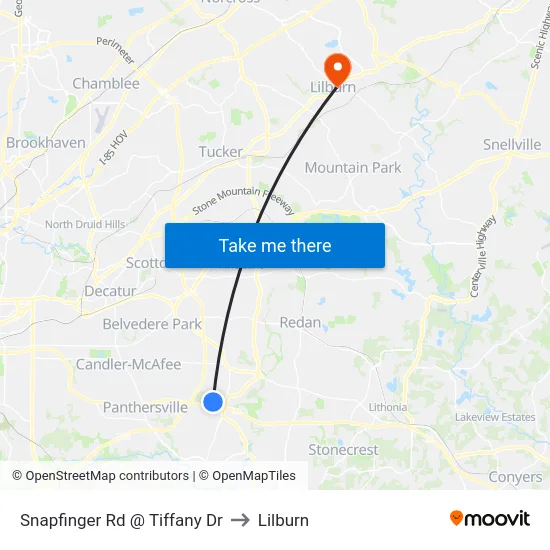 Snapfinger Rd @ Tiffany Dr to Lilburn map
