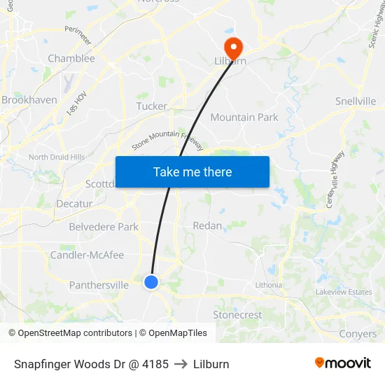 Snapfinger Woods Dr @ 4185 to Lilburn map