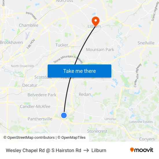 Wesley Chapel Rd @ S Hairston Rd to Lilburn map