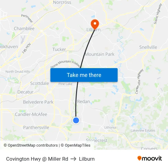 Covington Hwy @ Miller Rd to Lilburn map