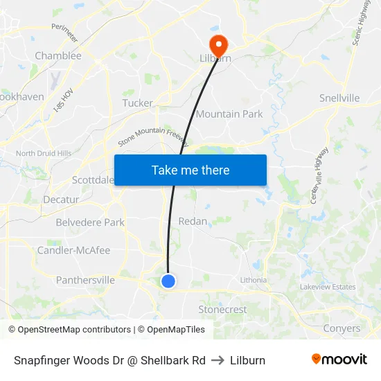 Snapfinger Woods Dr @ Shellbark Rd to Lilburn map
