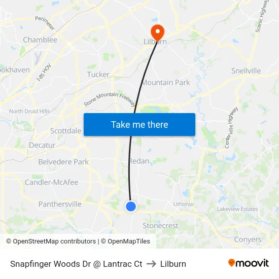 Snapfinger Woods Dr @ Lantrac Ct to Lilburn map