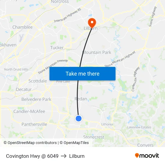 Covington Hwy @ 6049 to Lilburn map