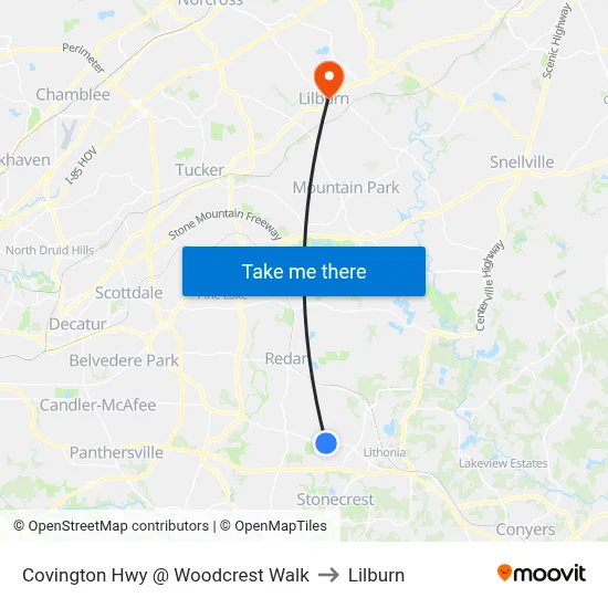 Covington Hwy @ Woodcrest Walk to Lilburn map