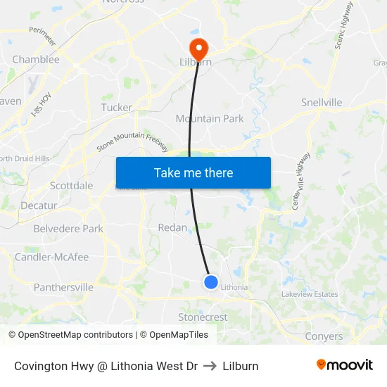 Covington Hwy @ Lithonia West Dr to Lilburn map