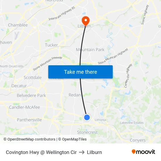 Covington Hwy @ Wellington Cir to Lilburn map