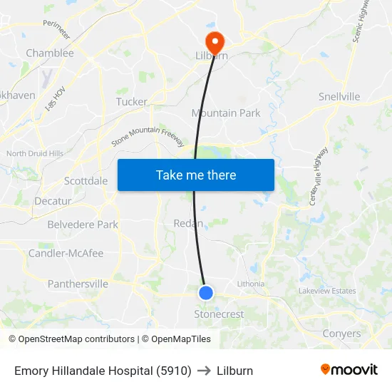 Emory Hillandale Hospital (5910) to Lilburn map