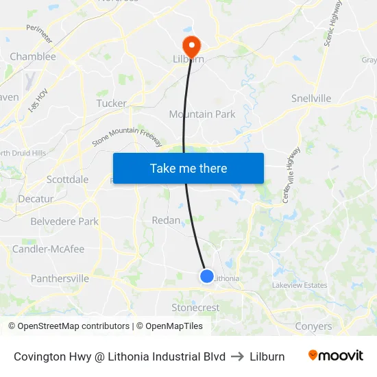 Covington Hwy @ Lithonia Industrial Blvd to Lilburn map