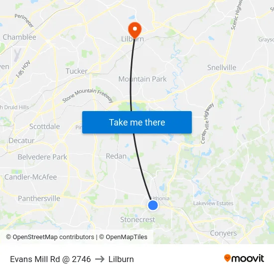 Evans Mill Rd @ 2746 to Lilburn map
