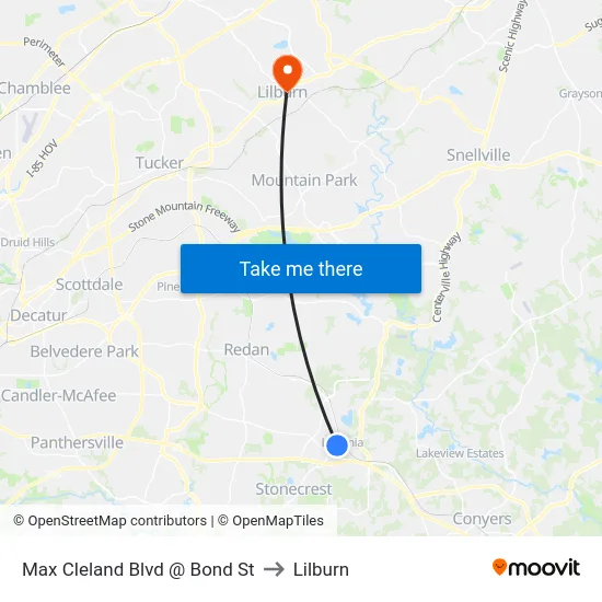 Max Cleland Blvd @ Bond St to Lilburn map